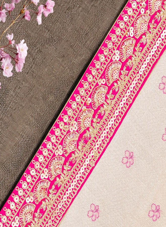 VEDHAK Sequence and Golden Embroidery Heavy Work Trim Lace Border Falls for Saree, Kurti, Dresses, Bandhani, Lehenga, Decorative Design Ribbon. (6 cm Width, 9 Meter, Pink) - Image 2